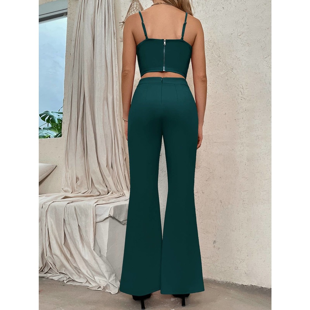 2 piece set: Zip Back Bustier Cami crop Top & Flare Leg Pants black - Picture 6 of 11